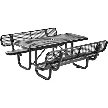Global Industrial Rectangle Picnic Table w/ Backrests, Black, Expanded Metal, 6 ft L 277630BK